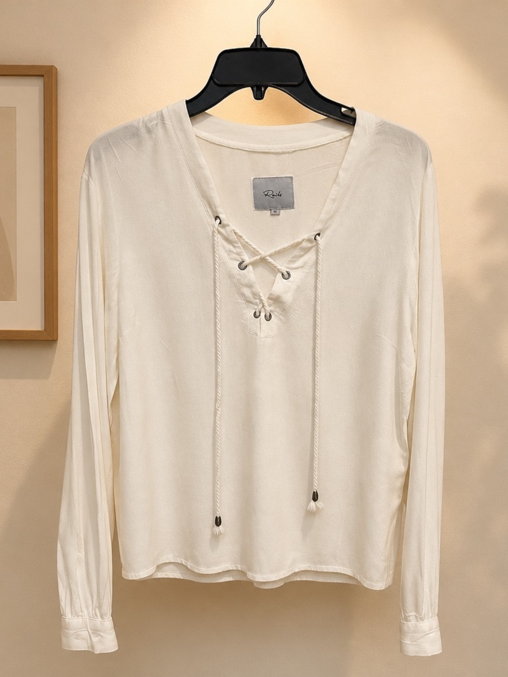 Rails Cream Lace-Up V-Neck Long Sleeve Top